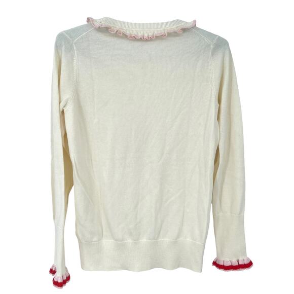 Boden Bernadette Wool Cotton Ruffle Neck Sleeves Cream Sweater Size 6 New - Picture 4 of 6